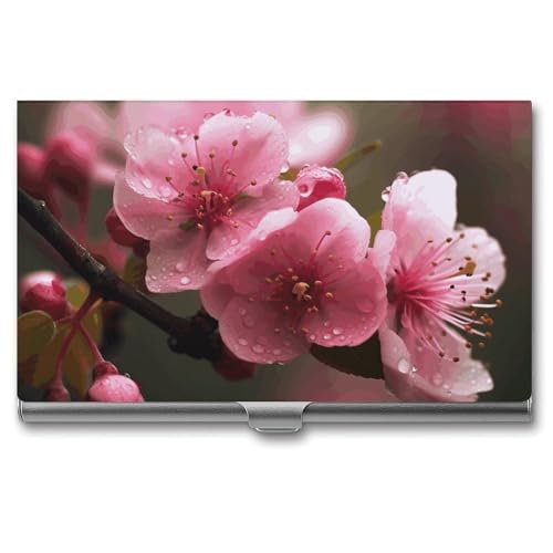 NWTRK Visitenkartenhalter, schlank, tragbar, Metall, Visitenkartenetui, Pfirsichblumen, Tasche, Namenskartenhalter, Brieftasche für Männer und Frauen, Büro, Reisen, Stil: von NWTRK