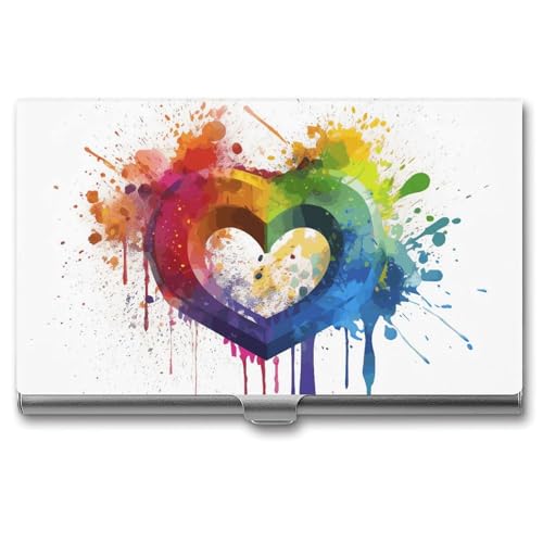 NWTRK Visitenkartenhalter, schlank, tragbar, Metall, Visitenkartenetui, Regenbogen-Spritzmalerei, Tasche, Namenskartenhalter, Brieftasche für Männer und Frauen, Büro, Reisen, Stil: von NWTRK