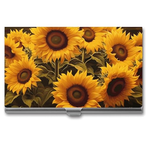 NWTRK Visitenkartenhalter, schlank, tragbar, Metall, Visitenkartenetui, Sonnenblumen, Tasche, Namenskartenhalter, Brieftasche für Männer und Frauen, Büro, Reisen, Stil: von NWTRK