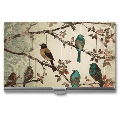 NWTRK Visitenkartenhalter, schlank, tragbar, Metall, Visitenkartenetui, Vögel auf Ästen, Tasche, Namenskartenhalter, Brieftasche für Männer und Frauen, Büro, Reisen, Stil: von NWTRK