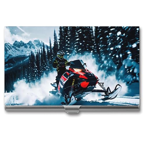 NWTRK Visitenkartenhalter, schlank, tragbar, Metall, Visitenkartenetui, cooles Schneemobil Tasche, Namenskartenhalter, Brieftasche für Männer und Frauen, Büro, Reisen von NWTRK