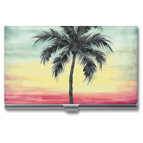 NWTRK Visitenkartenhalter, schlank, tragbar, Metall, Visitenkartenetui, tropische Palme, Tasche, Namenskartenhalter, Brieftasche für Männer und Frauen, Büro, Reisen, Stil: von NWTRK