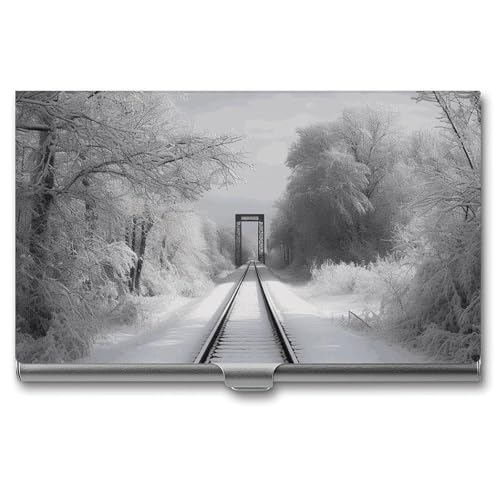 NWTRK Visitenkartenhalter, schlank, tragbar, Metall, Visitenkartenetui, verschneite Zugschienen, Tasche, Namenskartenhalter, Brieftasche für Männer und Frauen, Büro, Reisen von NWTRK