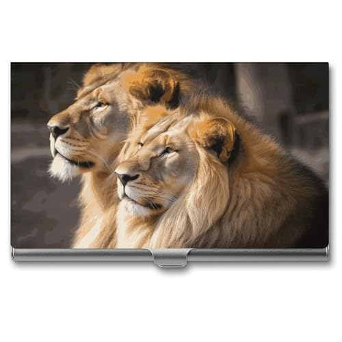 NWTRK Visitenkartenhalter, schlank, tragbar, Metall, Visitenkartenetui, zwei Löwen, Tasche, Namenskartenhalter, Brieftasche für Männer und Frauen, Büro, Reisen, Stil: von NWTRK