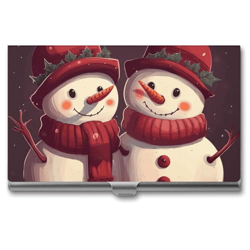 NWTRK Visitenkartenhalter, schlank, tragbar, Metall, Visitenkartenetui, zwei rote Schneemänner, Tasche, Namenskartenhalter, Brieftasche für Männer und Frauen, Büro, Reisen, Stil: von NWTRK