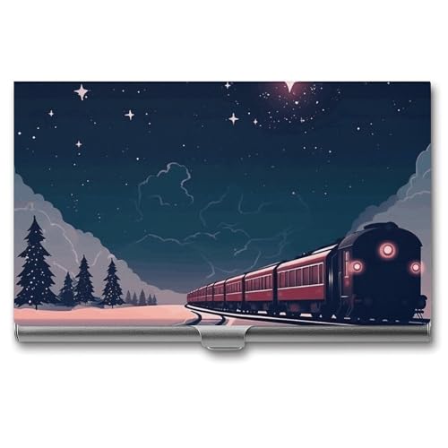 NWTRK Visitenkartenhalter, schlank, tragbar, Metall, Visitenkartenetui im Zug, der im Schnee läuft, Tasche für Namenskartenhalter, Brieftasche für Männer und Frauen, Büro, Reisen, Stil: von NWTRK
