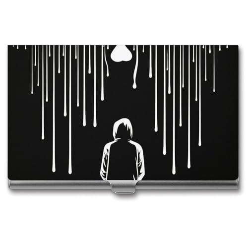 NWTRK Visitenkartenhalter Slim Portable Metall Visitenkartenetui Menschen unter dem Regen Tasche Namenskartenhalter Brieftasche für Männer Frauen Büro Reisen, Stil: von NWTRK