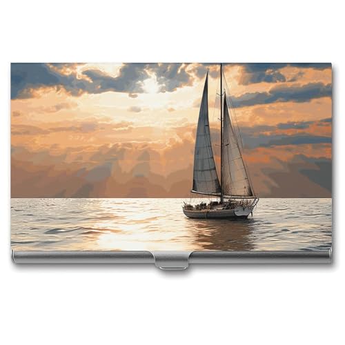 NWTRK Visitenkartenhalter Slim Portable Metall Visitenkartenetui Segelboot auf dem Meer Tasche Namenskartenhalter Brieftasche für Männer Frauen Büro Reisen, Stil: von NWTRK