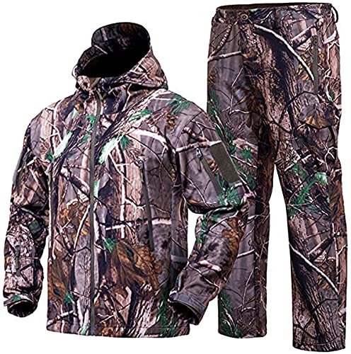 NXDRS Herren Camouflage Hide Jagdbekleidung Camouflage Jagd Hoodie Jacke und Hose Winddichter Mantel(Bionic Camo,XL) von NXDRS