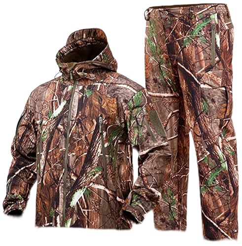 NXDRS Herren Camouflage Hide Jagdbekleidung Camouflage Jagd Hoodie Jacke und Hose Winddichter Mantel(Tree Camo,XL) von NXDRS