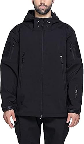 NXDRS Militärische taktische Jacke für Herren, Softshelljacke, Jagdmantel, mit Kapuze, Skijacken, Fleece-Wintermantel (Black,3XL) von NXDRS