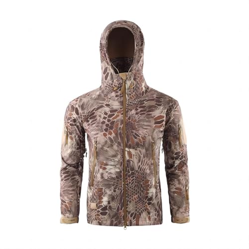 NXDRS Militärische taktische Jacke für Herren, Softshelljacke, Jagdmantel, mit Kapuze, Skijacken, Fleece-Wintermantel (Brown Python,XL) von NXDRS