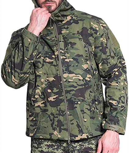 NXDRS Militärische taktische Jacke für Herren, Softshelljacke, Jagdmantel, mit Kapuze, Skijacken, Fleece-Wintermantel (CP Green,L) von NXDRS