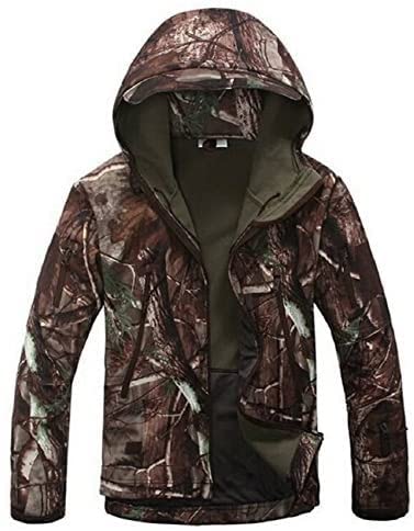 NXDRS Militärische taktische Jacke für Herren, Softshelljacke, Jagdmantel, mit Kapuze, Skijacken, Fleece-Wintermantel (Tree Camo,3XL) von NXDRS