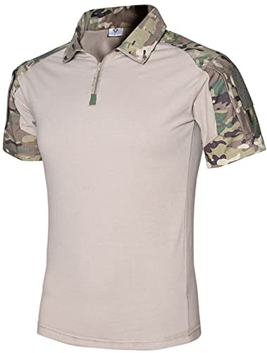 NXDRS Taktisches Militärhemd für Herren, 1/4-Reißverschluss, Poloshirt, Camo-T-Shirt, leichtes Kurzarm-T-Shirt für die Jagd, Angeln, Wandern (CP Camo,L) von NXDRS