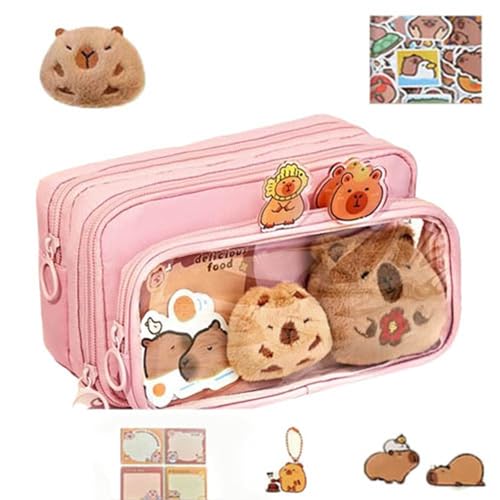 NXJJGQVM Capybara Kinder Schreibwaren Set, Niedliches Capybara Schulbedarf Set, Capybara Federmäppchen, Mehrfach Breite Mund Federmäppchen Niedlich Federmäppchen Capybara Schule Schreibwaren Set von NXJJGQVM