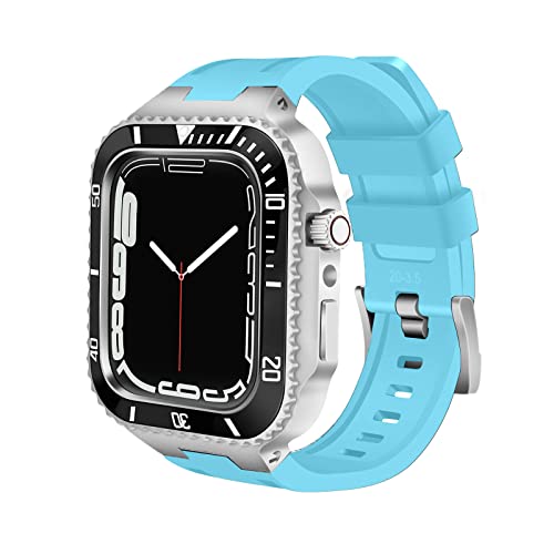 44mm Luxus -Mod -Kit -Kompatibel mit Apple Watch Band 8 7 45 mm Metallgierabdeckung für die IWatch -Serie 6 SE 5 4 Silikongurt Stahlkoffer REFIT -Set Set von NXNONEPD