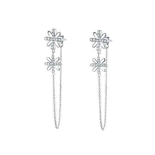 Daisy Drop Earrings For Girl 925 Crystal Flower Dangle Chain Earring Female Mode von NXNONEPD