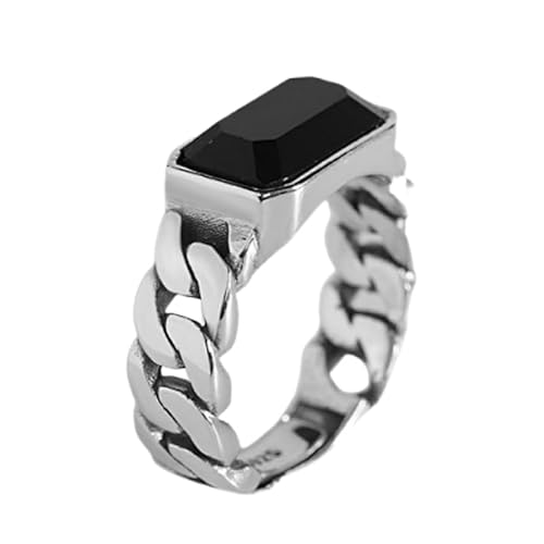 Damen Sterling Silber Silber Offene verstellbare Ringe, Retro -Kette Eingelegtes rechteckiges schwarzes Onyx Steinband Schmuck für Dinnerparty Hochzeit Finger Circlet Geschenk Damen Sterling Silber Silber Offene verstellbare Ringe, Retro -Kette Eingelegtes rechteckiges schwarzes Onyx Steinband Schmuck für Dinnerparty Hochzeit Finger Circlet Geschenk von NXNONEPD