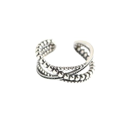 Damen Sterling Silber Silber Offene verstellbare Ringe, Vintage Distressed Cross Perlen Finger Circlet Daumen Band Schmuckgeschenk für ihre Freundin Frau Mutter Geburtstagsfestival von NXNONEPD