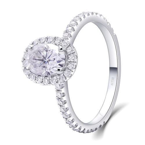 NXNONEPD 14k/18k weißer Moissanit-Verlobungsring, ovale Eherungsbänder für Frauen oval-förmiger weißer Moissanit 1CT Versprechen Ringe für Frauen von NXNONEPD