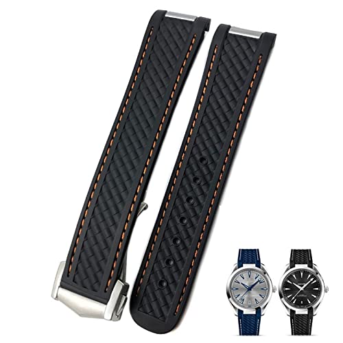 NXNONEPD 20mm Curved Rubber Watch Strap Fit For Omega AT150 Aqua 300 Steel Deployment Buckle von NXNONEPD