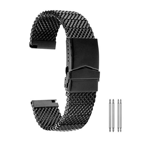 NXNONEPD 22mm Edelstahlgurt Straight End Armband Silber Black Mesh Gurt Klaspen -Verschluss Armband von NXNONEPD