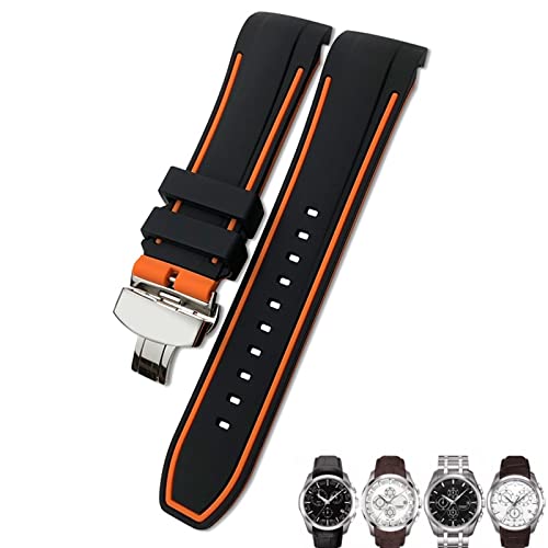 NXNONEPD 23mm 24mm Rubber Silicone Watch Strap Fit for Compatible with T035 T035627 Butterfly Buckle Replacement Black Blue Curved End Watch Bands von NXNONEPD