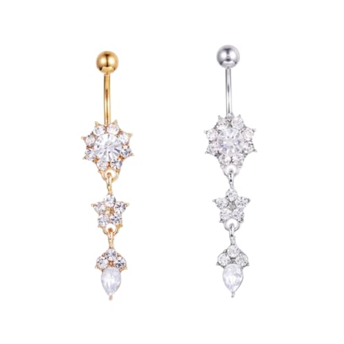 NXNONEPD 2pcs kreativer Legierung Bauchnabel Ring mit Tropfblume Anhänger eleganter Körper Piercing Schmuck weiß einzigartiges Design für Modeliebhaber von NXNONEPD