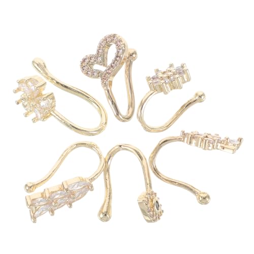 NXNONEPD 6pcs Verstellbare nicht durchbohrte U -förmige Nasenklammern mit Herz und Clip -Nase für Frauen und Männer bequeme stilvolle, gefälschte Nasenringe von NXNONEPD