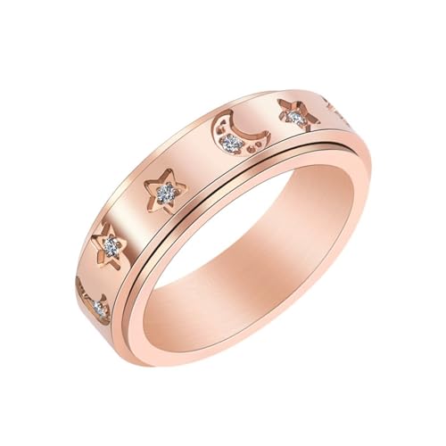 NXNONEPD Angstringe, breite Ringe für Männer Rose Star Moon Rotatable Kubikzirkonia Frauen Schmuck Edelstahl Komfort passt zu Kasten NXNONEPD Angstringe, breite Ringe für Männer Rose Star Moon Rotatable Kubikzirkonia Frauen Schmuck Edelstahl Komfort passt zu Kasten von NXNONEPD