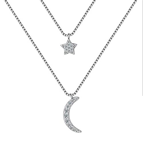 NXNONEPD Doppelschicht Zirkonia Mondstern Halsketten für Frauen Kurzkette Choker de Prata Geschenk von NXNONEPD