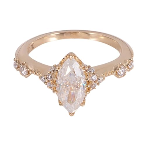 NXNONEPD Ehering 14k gelb, Frauen Eheringe Marquise Form mit 2CT Moissanit-Ringen Größe H 1/2-X 1/2 von NXNONEPD
