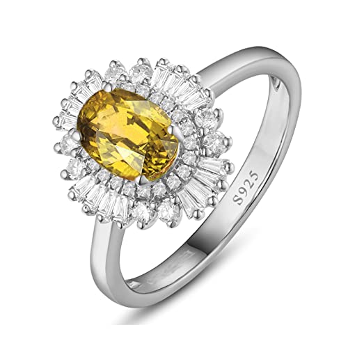 NXNONEPD Ehering 925 für Frauen, Blume mit ovaler Form gelbe kubische Zirkonia-Ringe für Frau Versprechen Ringe Größe H 1/2-V 1/2 von NXNONEPD