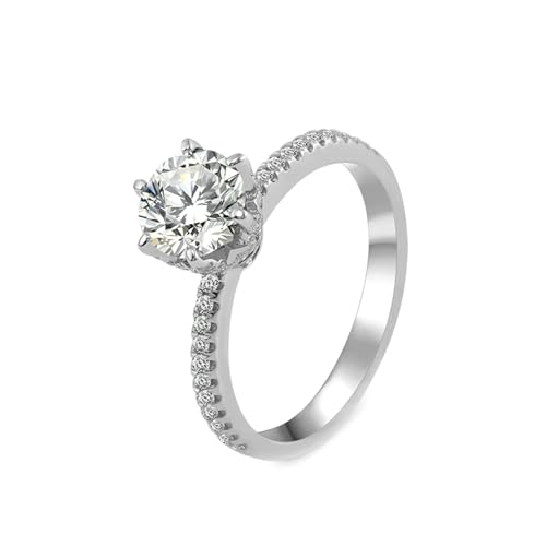 NXNONEPD Ehering für Frauen 18k Weiß, Verlobungsring Hochzeit 6 Krallen runde Form Moissanit Ringe Größe H 1/2-x 1/2 von NXNONEPD