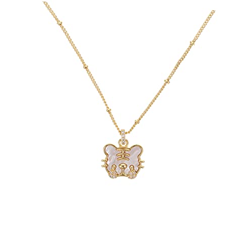 NXNONEPD Elegante Frauen mit weißen Perlmutter Halskette Tiger Anhänger modische Schlüsselbein Accessoire NXNONEPD Elegante Frauen mit weißen Perlmutter Halskette Tiger Anhänger modische Schlüsselbein Accessoire von NXNONEPD