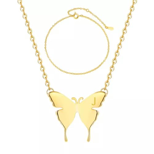 NXNONEPD Frauen mit 18K plattierter anfänglicher Brief Schmetterling Anhänger Halskette Halskette Bracelet-C-C. von NXNONEPD
