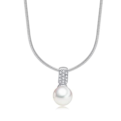 NXNONEPD Freundschaft Halskette, zierliche Anhänger Halskette Schlange Runde Form Kubikzirkonia weiße Perle Design Jubiläum Halskette 450mm von NXNONEPD