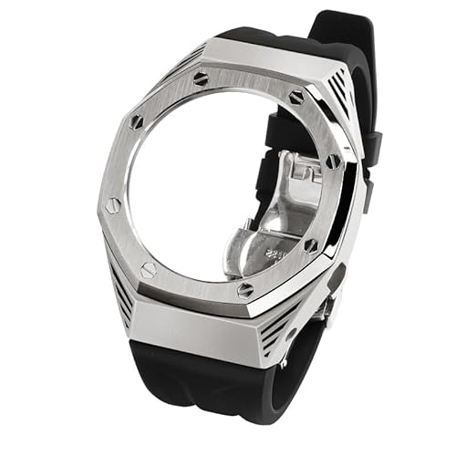 NXNONEPD GA2100 4rd Edelstahl Uhr Watch Lünette Fluor Gummi-Uhrengurt Nachrüstkit für Männer Uhren GA-2100/GA-2110/GA-B2100 Uhrengurt von NXNONEPD