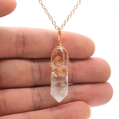 NXNONEPD GSZCCZS natürlicher Kristallquarz Stein Anhänger Halskette handgefertigtes Drahtgewickel mit facettierter Steinkette Halskette von NXNONEPD