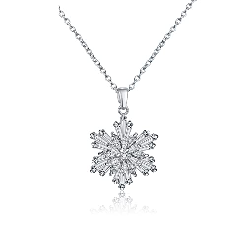 NXNONEPD Gothische Halskette, Anhänger Halskette Längliche Kabel Runde Form Kubikzirkonia cz Schneeflockendesign Hochzeit Halskette für Frauen von NXNONEPD