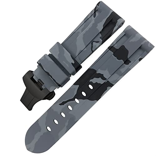 NXNONEPD Gummi Uhr mit Schmetterlingsverschluss 24 mm 26 mm für Sports Uhr Silikon Bunte Taucherluminor/graue Tarnung Schwarz 2/24mm von NXNONEPD