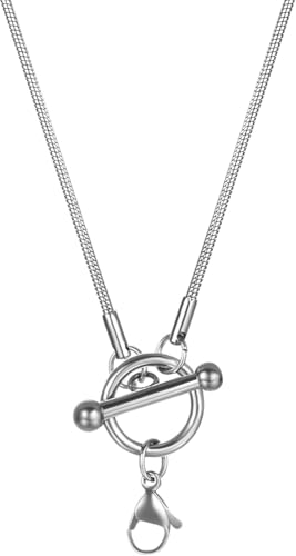 NXNONEPD Halskettenzubehör umschalten für Männer und Frauen, Sterling Silber Hip Hop Kubaner Link Kette T Bar Verschluss langer Anhänger Charm Choker Halskette, Lock Key Schmuck von NXNONEPD