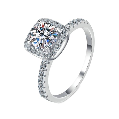 NXNONEPD Heiratsringe für Frauen 18k Weiß, Ehering für Frauen Eternity Square Halo Ring mit Labor angebautes Diamant 1CT Ring von NXNONEPD