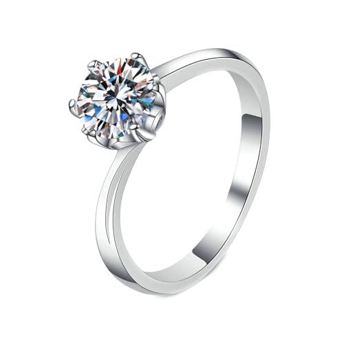 NXNONEPD Hochzeitsband 18K Weiß, Verlobungsring Heiratsring 6-zeitlicher Solitaire Ring mit Laborausbau Diamant 1CT Ringen von NXNONEPD