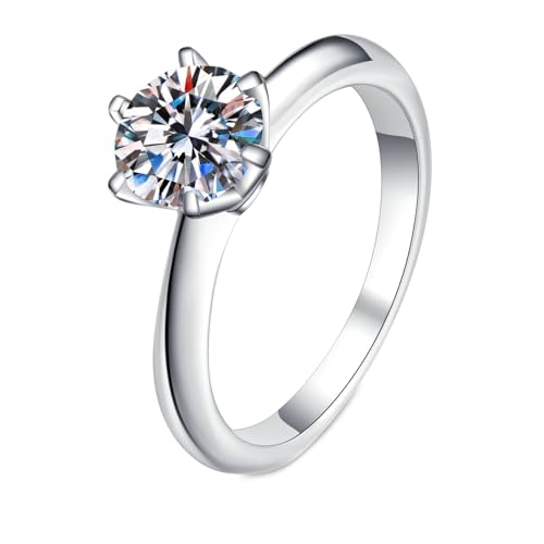 NXNONEPD Hochzeitsband 18k Weiß, Ehering-Frauen 6-Pong-Solitaire-Ring mit Labor ausgenommener Diamant 0,5ct Ringe von NXNONEPD