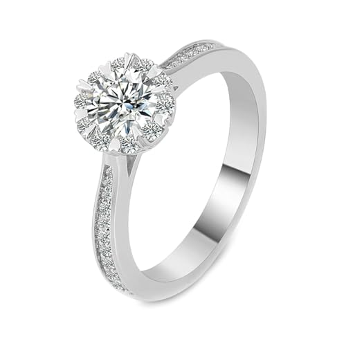 NXNONEPD Hochzeitsring Frauen Weiß, Frauen Ehering Band Komfort Fit Blume mit runden Form 2CT Moissanit Ringe Größe H 1/2-x 1/2 von NXNONEPD