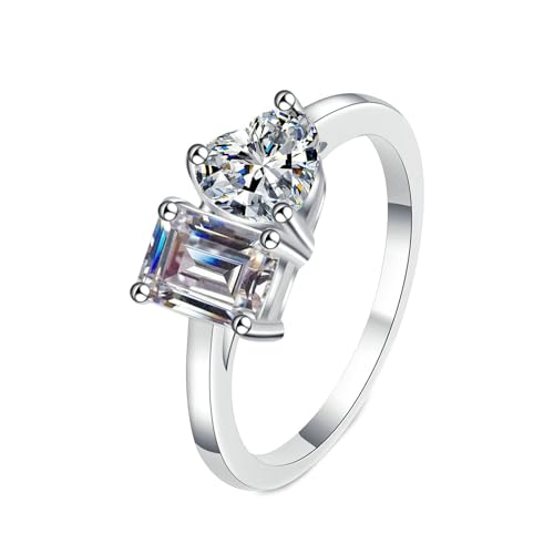 NXNONEPD Hochzeitsring weiße Frauen, 18k Ehering Verlobungsring mit Herz und Baguette -Labor ausgenommen Diamant 2CT Ringen von NXNONEPD