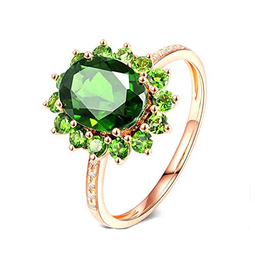 NXNONEPD Hochzeitsringe Schmuck 18k Rose, Eheringe Jubiläum Sonnenblumenform mit Diopside und Diamant 0,43 Karat Größe J 1/2-V 1/2 von NXNONEPD