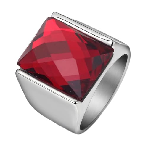 NXNONEPD Kubische Zirkonia -Ringe für Männer, Edelstahlringe Vintage 16mm Rechteck mit CZ Eherieband Red Trendy Jewelry von NXNONEPD